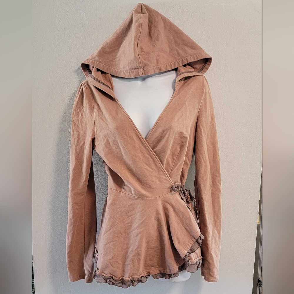 S Anthropologie Pure + Good Ruffled Wrap Hoodie Balletcore Preppy Cozy Y2K Insp